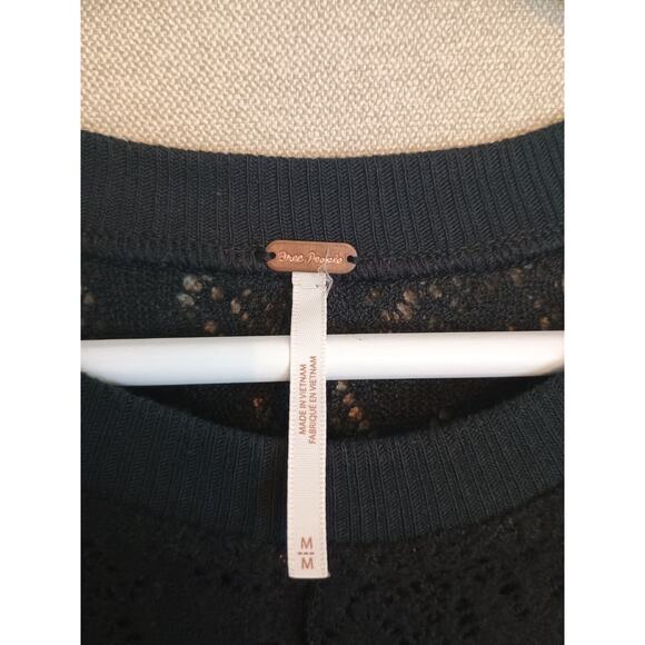 Free People Dress Womens Medium Black Crochet Lace Flare Romantic Neutral Goth - Picture 3 of 10